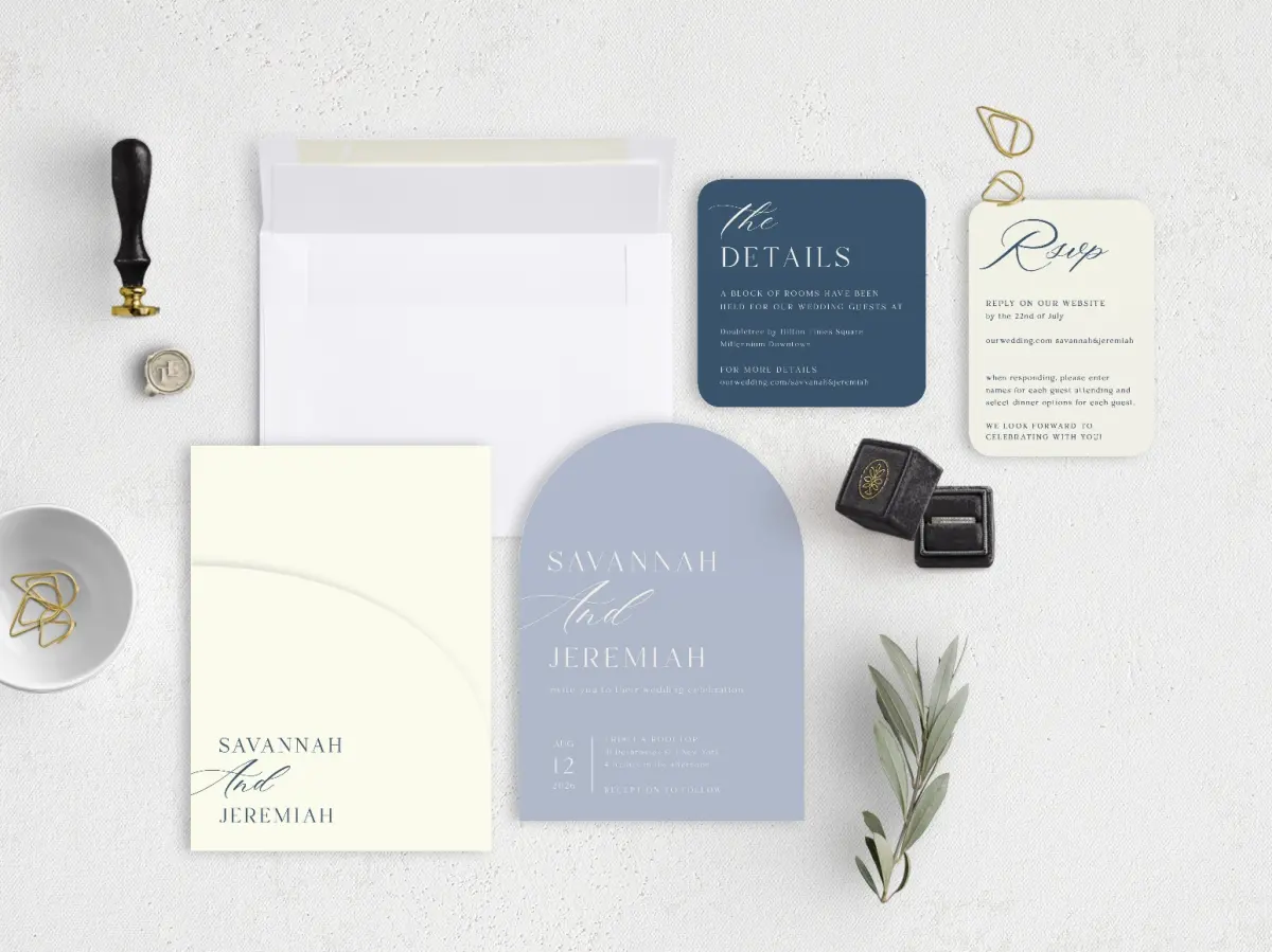 Stacked Wedding Invitations with pocket and coordinating items
