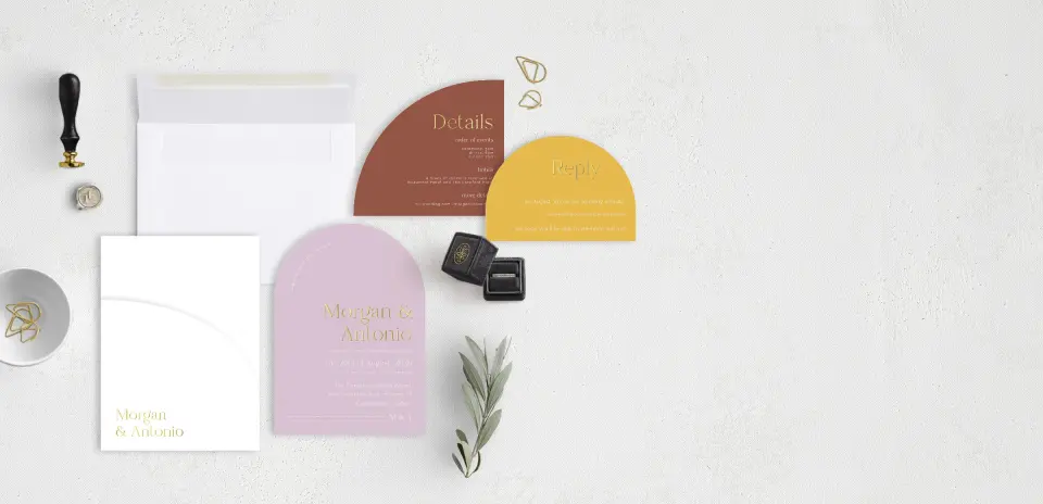 Stacked Wedding Invitations with pocket and coordinating items