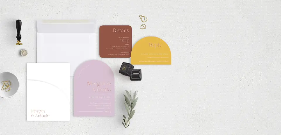 Stacked Wedding Invitations with pocket and coordinating items