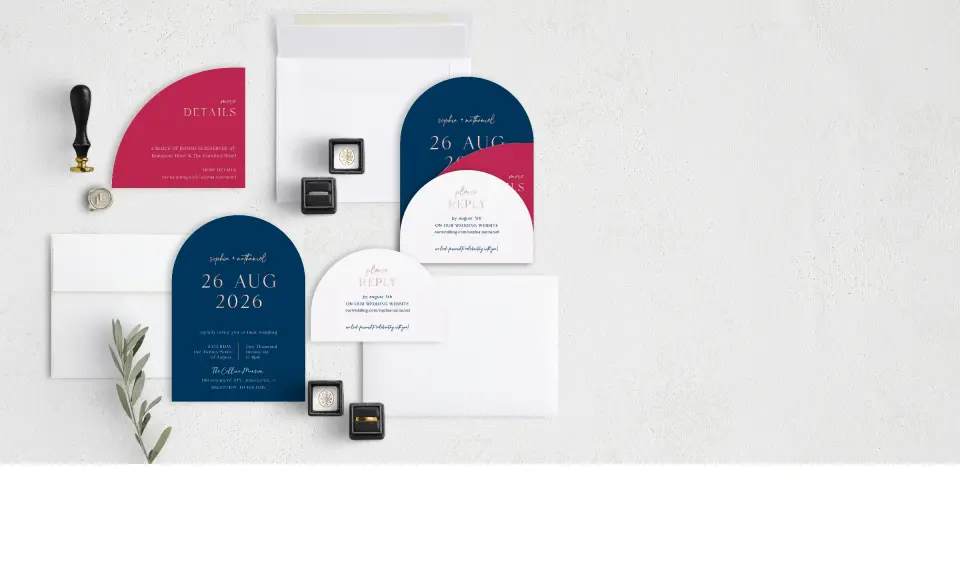 Stacked Wedding Invitations with coordinating items