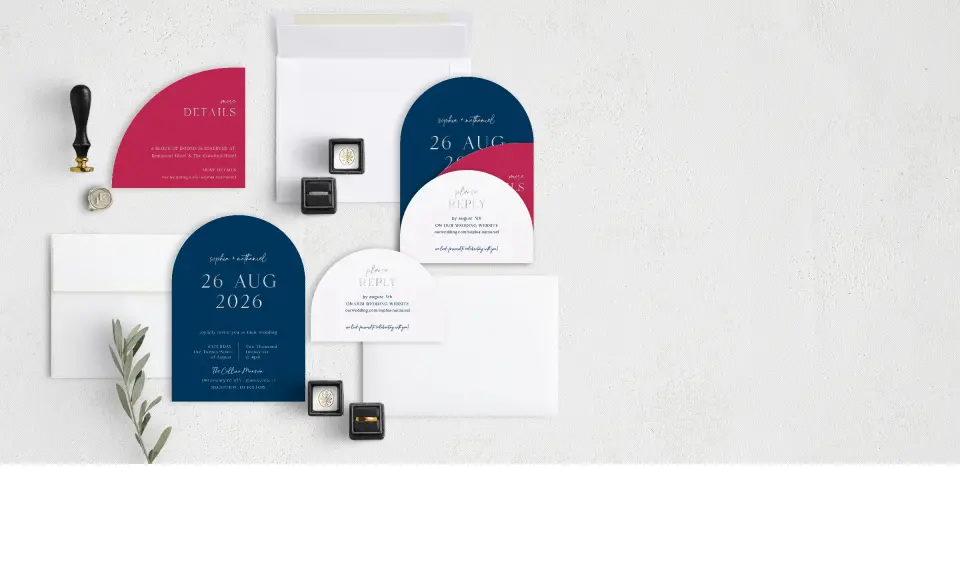 Stacked Wedding Invitations with coordinating items