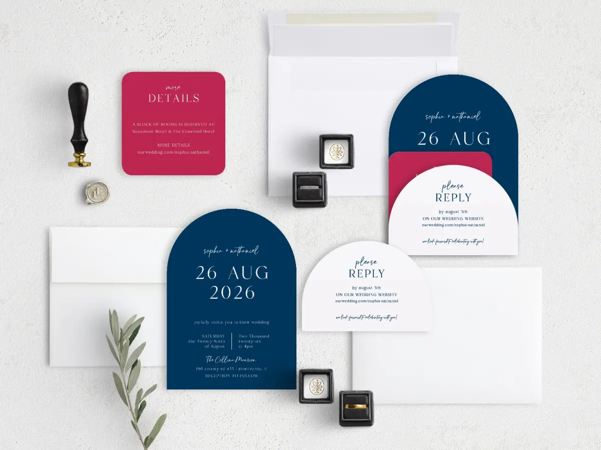 Stacked Wedding Invitations with coordinating items