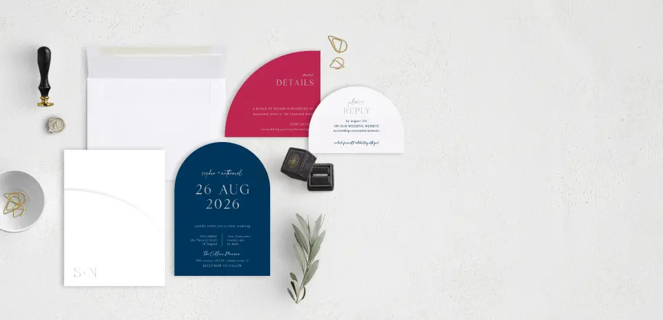 Stacked Wedding Invitations with pocket and coordinating items