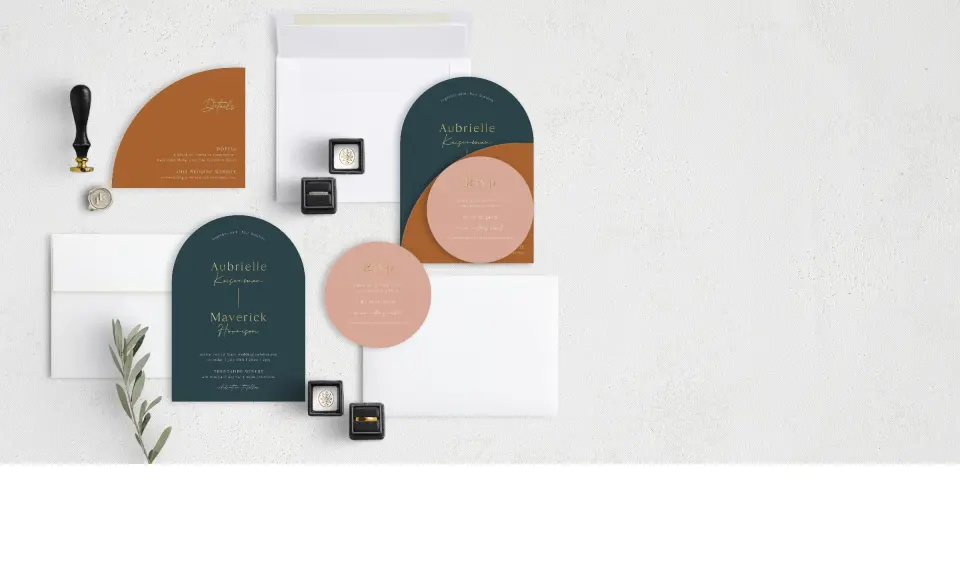 Stacked Wedding Invitations with coordinating items