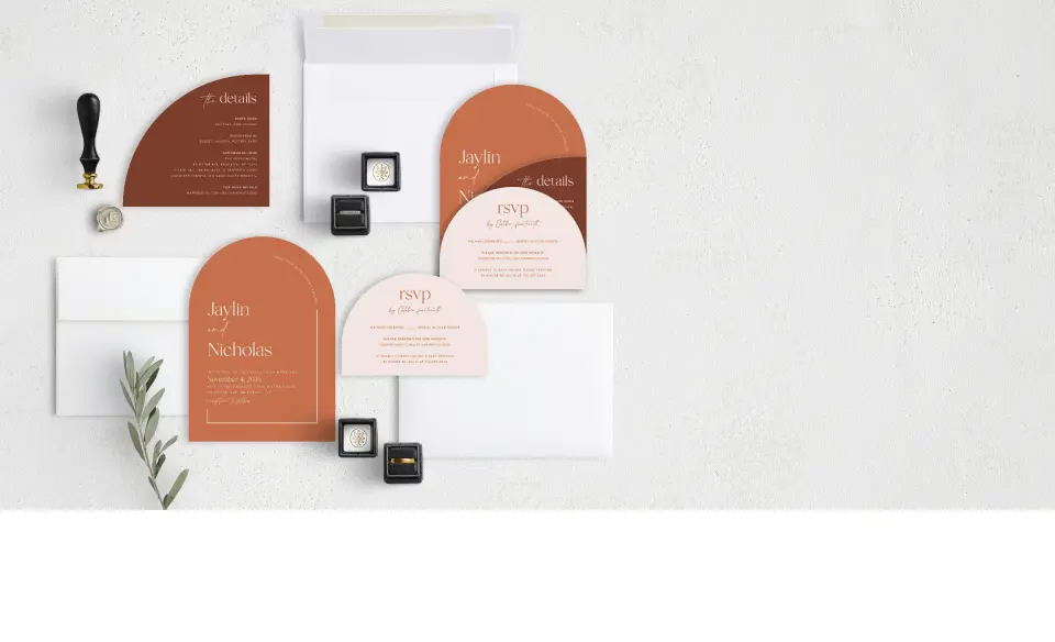 Stacked Wedding Invitations with coordinating items