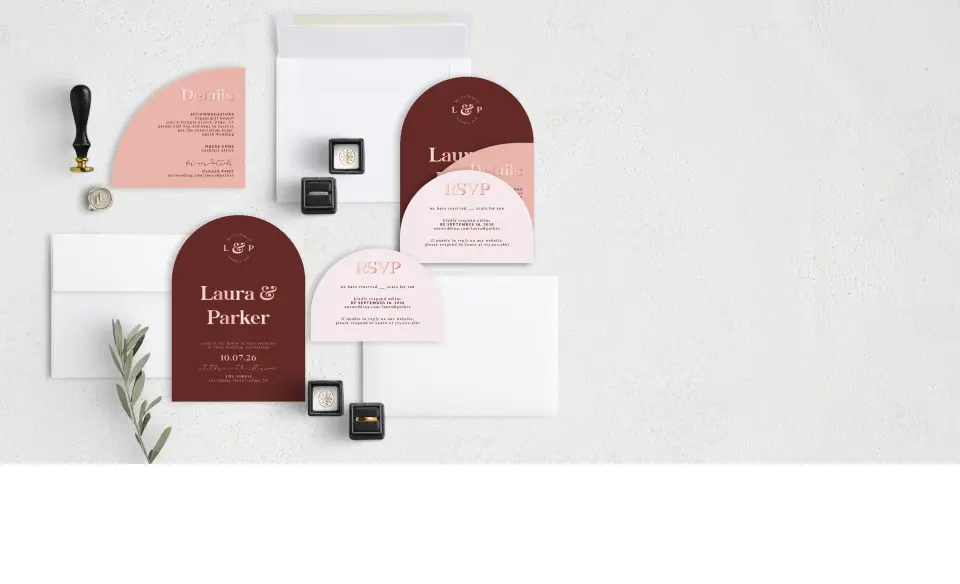 Stacked Wedding Invitations with coordinating items