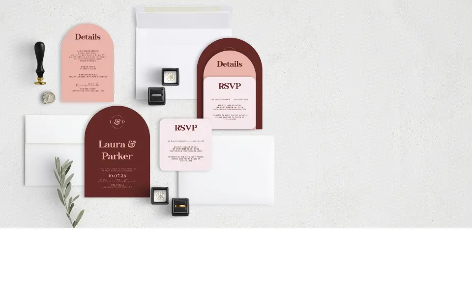 Stacked Wedding Invitations with coordinating items