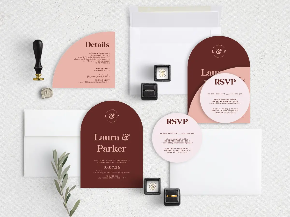 Stacked Wedding Invitations with coordinating items