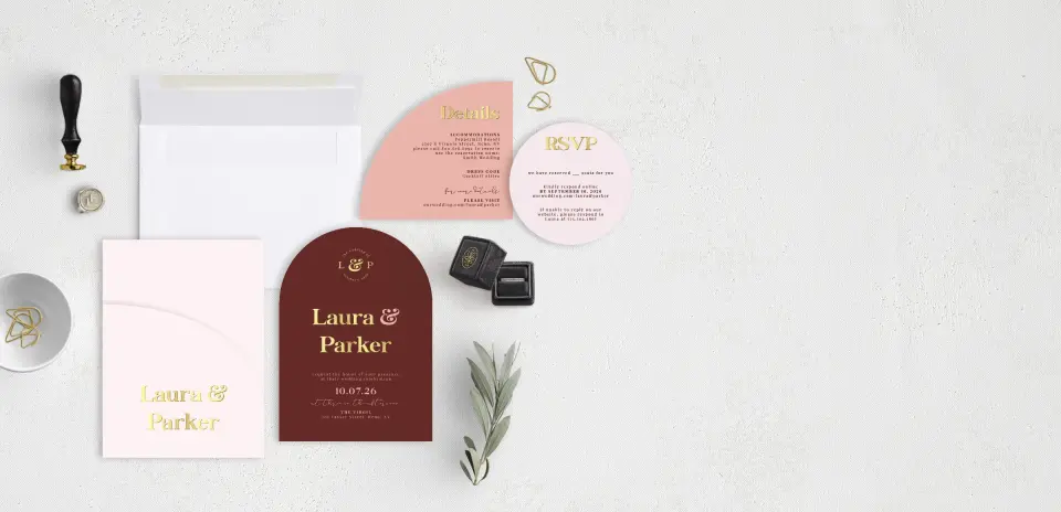 Stacked Wedding Invitations with pocket and coordinating items