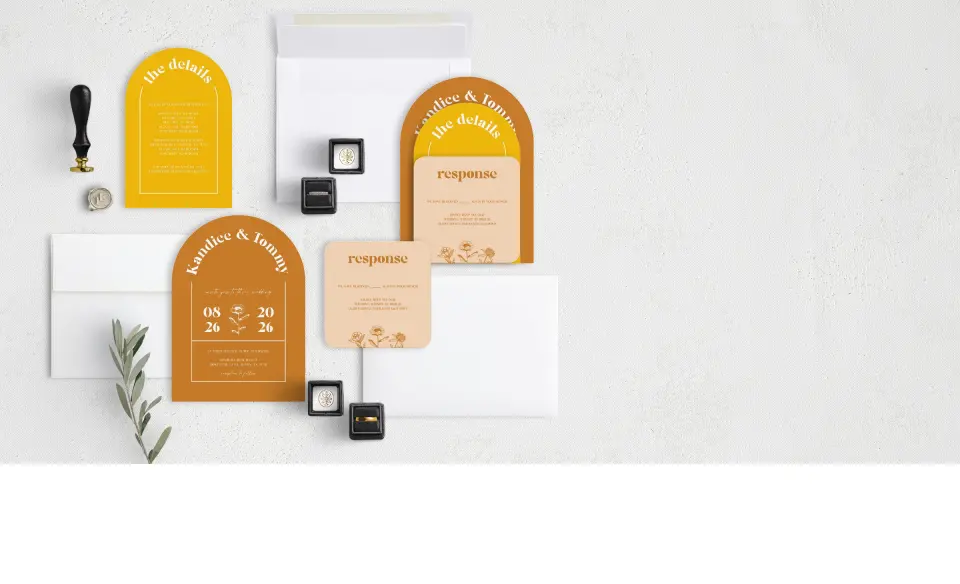 Stacked Wedding Invitations with coordinating items