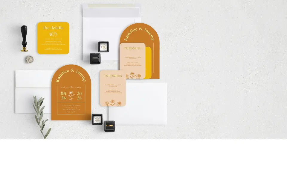 Stacked Wedding Invitations with coordinating items
