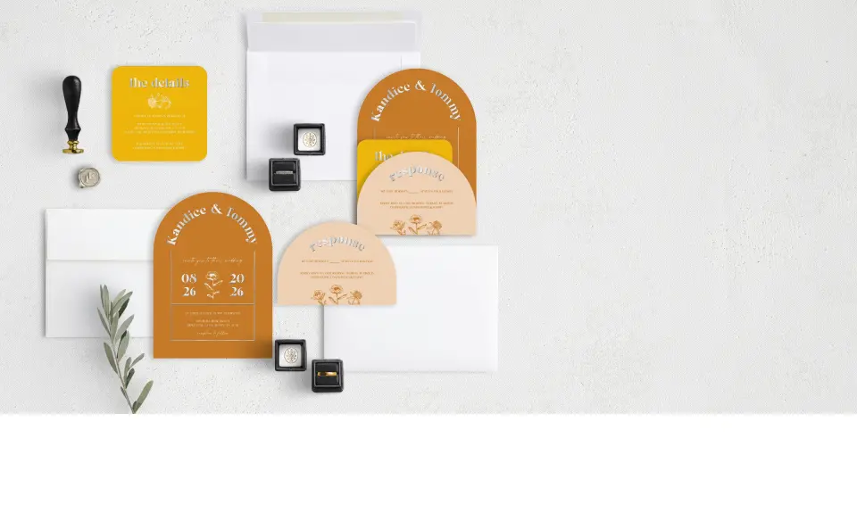 Stacked Wedding Invitations with coordinating items