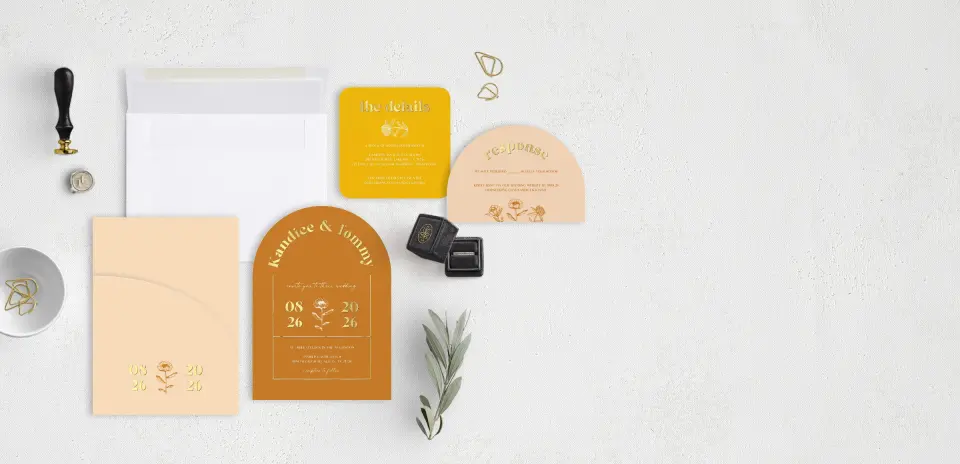 Stacked Wedding Invitations with pocket and coordinating items