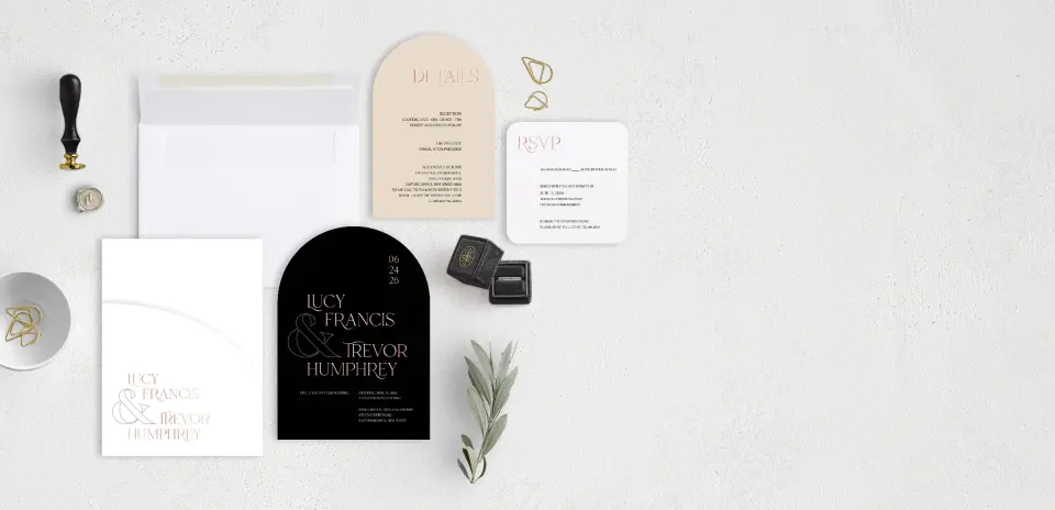 Stacked Wedding Invitations with pocket and coordinating items
