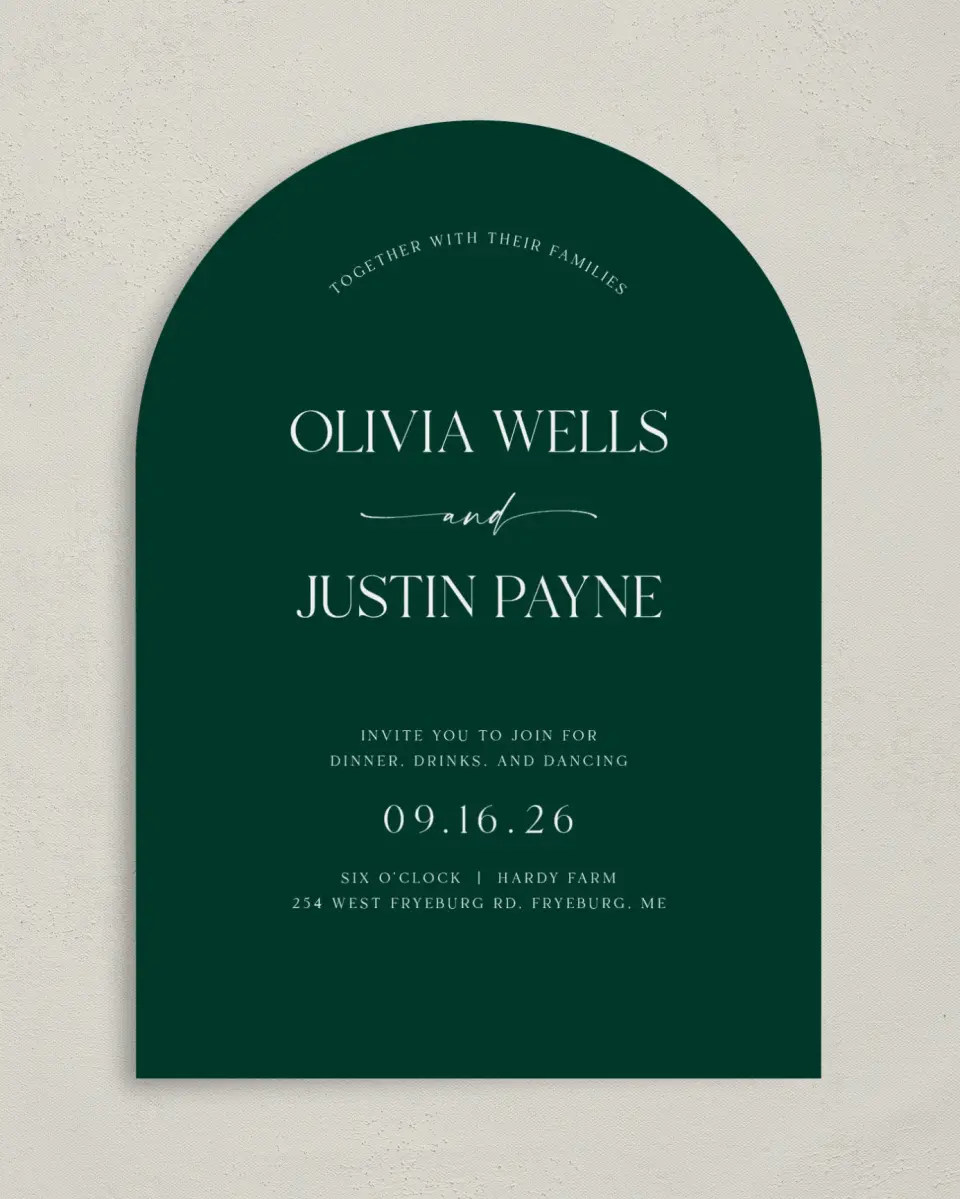 This is a 5" x 7" Reception-Only - CP called The Olivia printed in full color on Luxe Satin paper