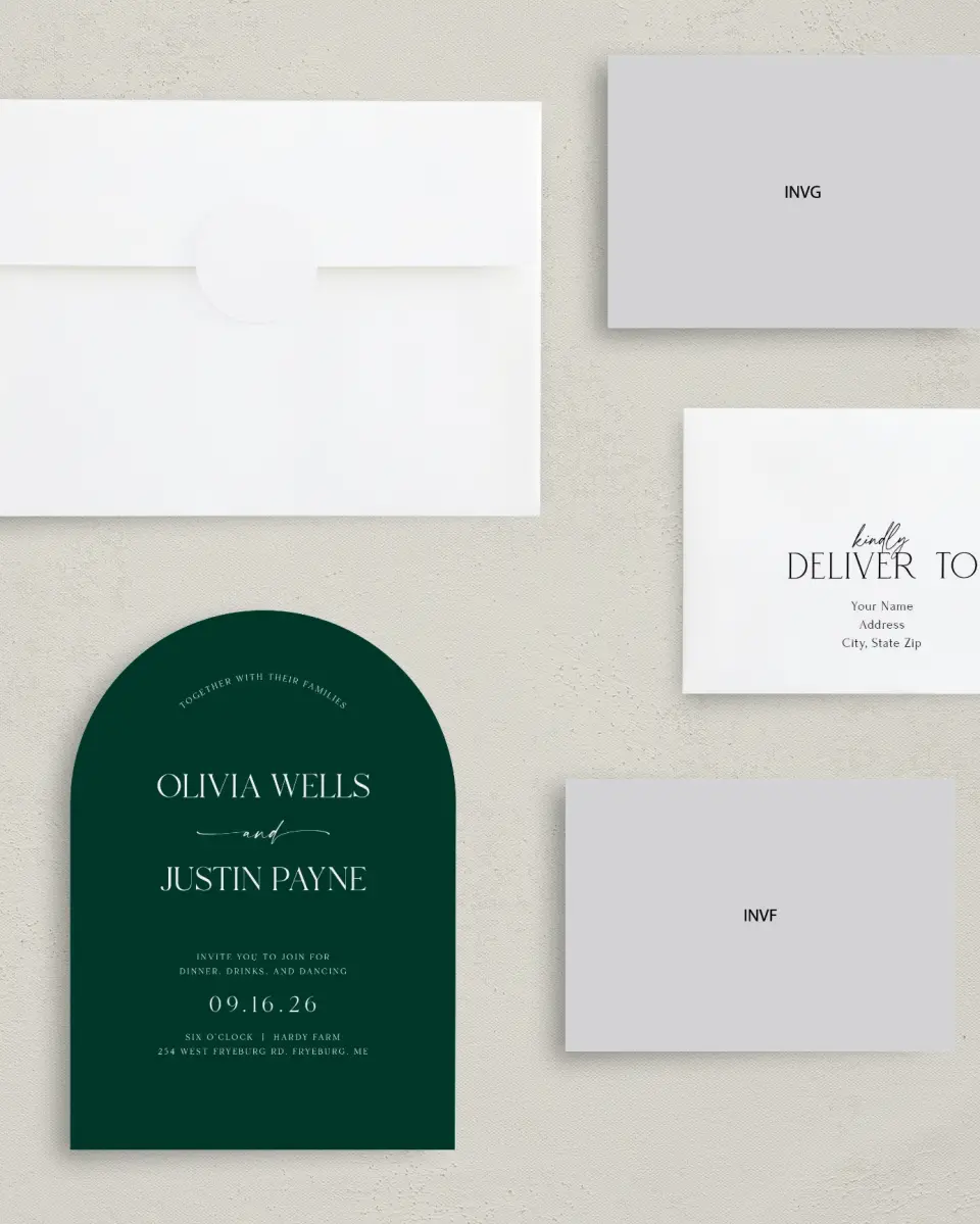 This is a 5" x 7" Reception-Only - CP called The Olivia printed in full color on Luxe Satin paper