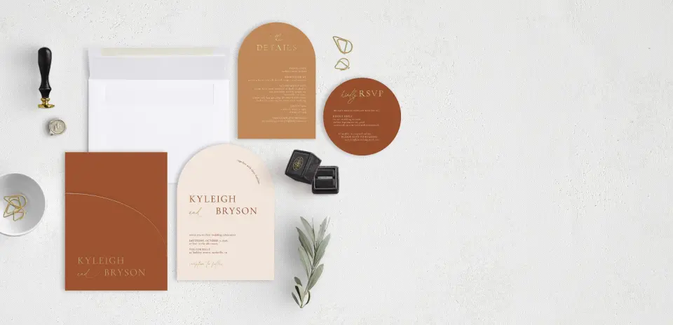 Stacked Wedding Invitations with pocket and coordinating items