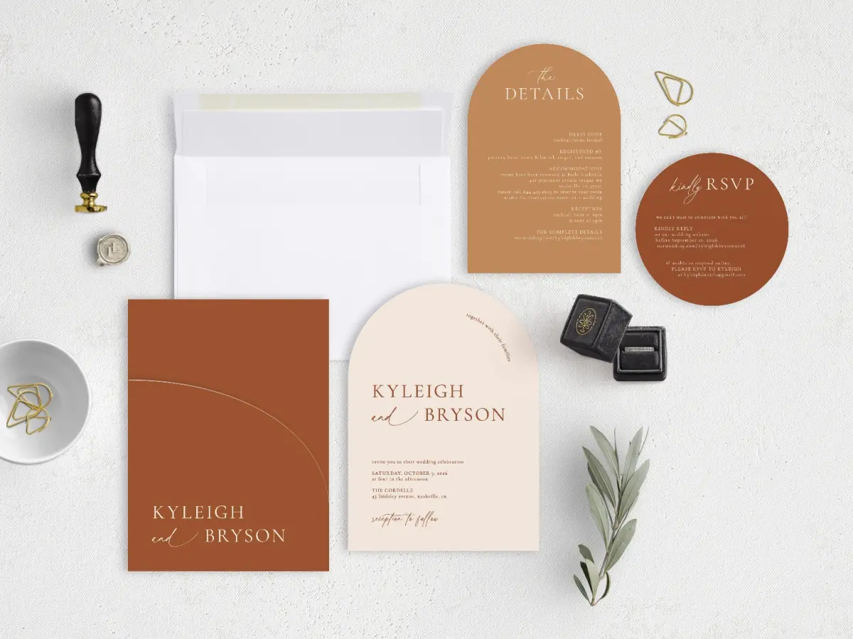 Stacked Wedding Invitations with pocket and coordinating items