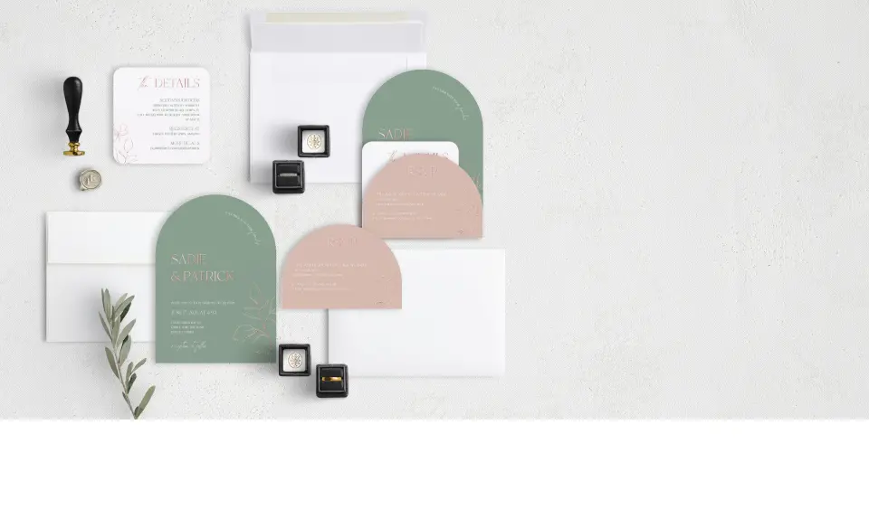 Stacked Wedding Invitations with coordinating items
