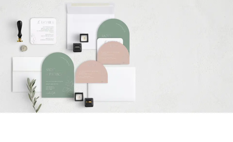 Stacked Wedding Invitations with coordinating items