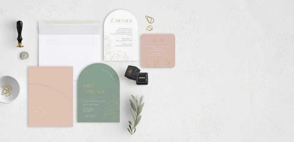 Stacked Wedding Invitations with pocket and coordinating items