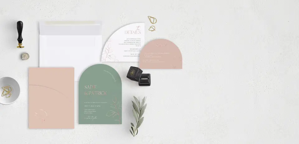 Stacked Wedding Invitations with pocket and coordinating items