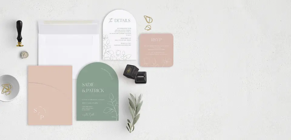 Stacked Wedding Invitations with pocket and coordinating items