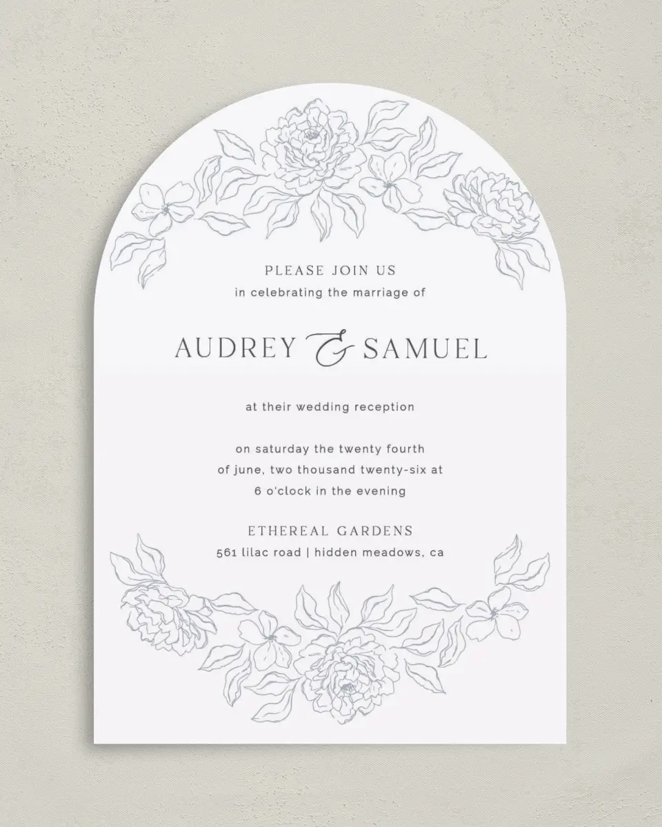 This is a 5" x 7" Reception-Only - CP called Graceful Petals printed in full color on Luxe Satin paper