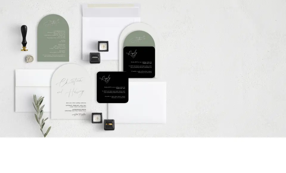 Stacked Wedding Invitations with coordinating items