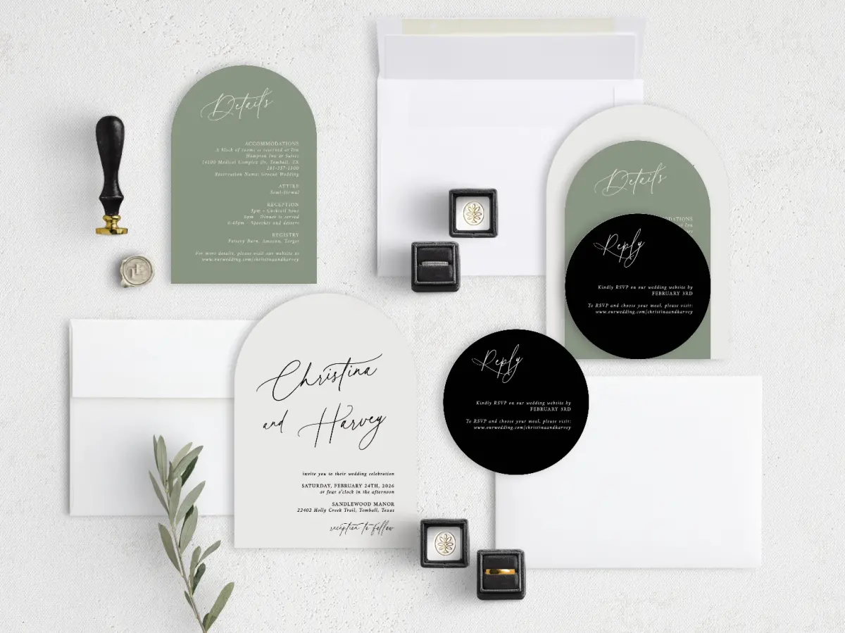 Stacked Wedding Invitations with coordinating items
