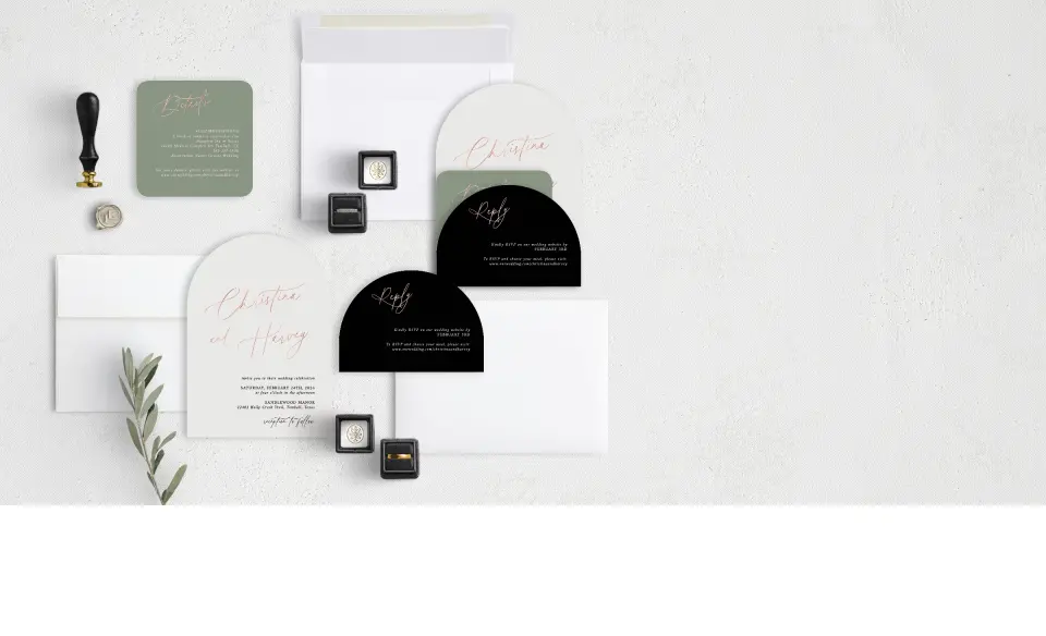 Stacked Wedding Invitations with coordinating items