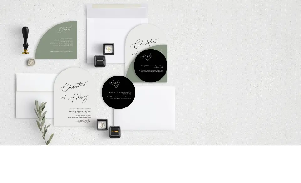 Stacked Wedding Invitations with coordinating items