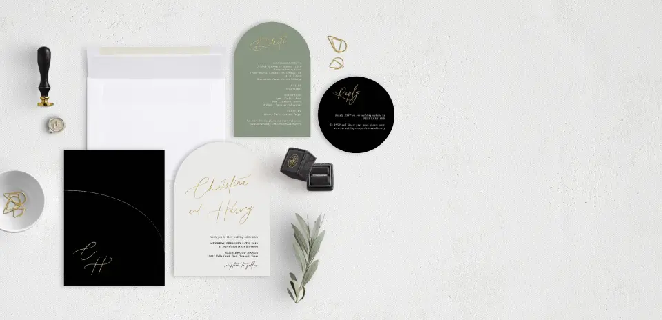Stacked Wedding Invitations with pocket and coordinating items