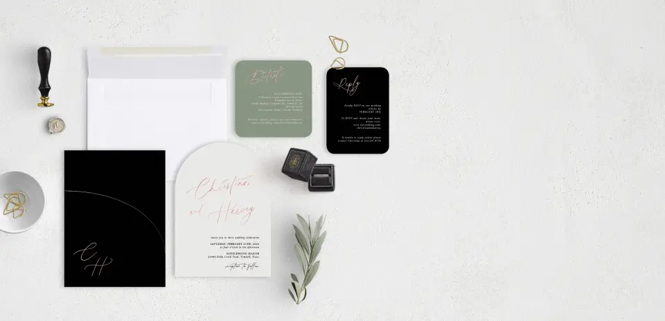 Stacked Wedding Invitations with pocket and coordinating items