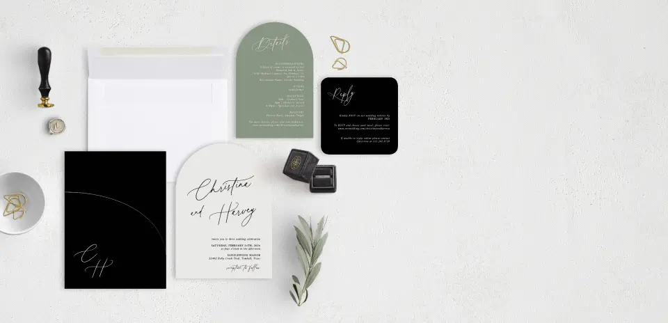 Stacked Wedding Invitations with pocket and coordinating items
