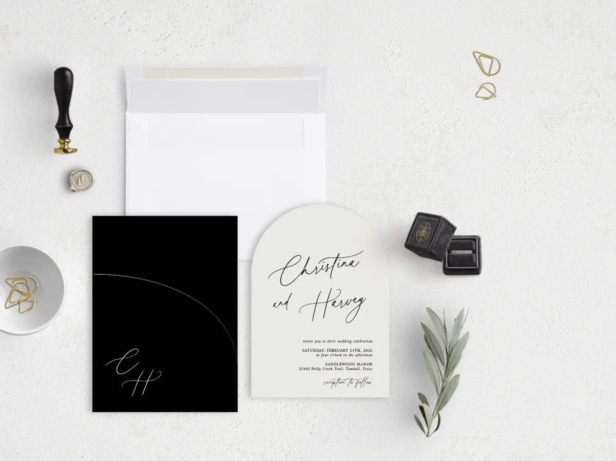 Stacked Wedding Invitations with pocket and coordinating items