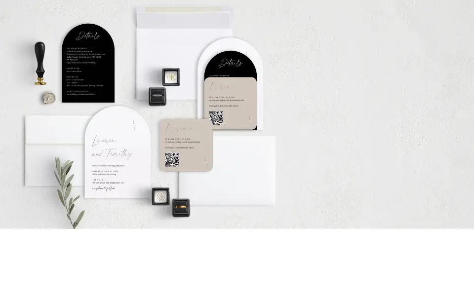 Stacked Wedding Invitations with coordinating items