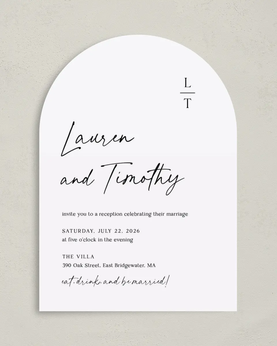 This is a 5" x 7" Reception-Only - CP called The Lauren printed in full color on Luxe Satin paper
