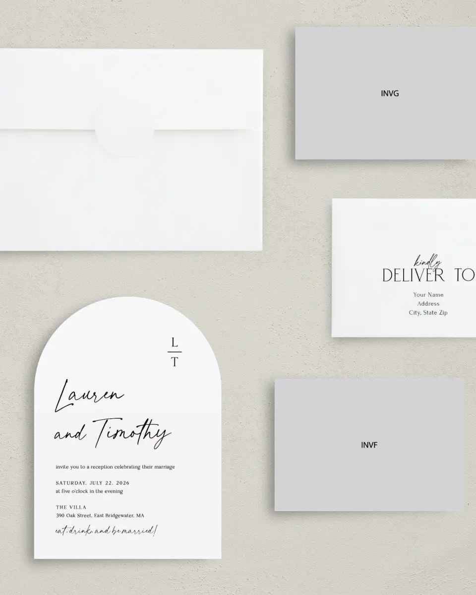 This is a 5" x 7" Reception-Only - CP called The Lauren printed in full color on Luxe Satin paper