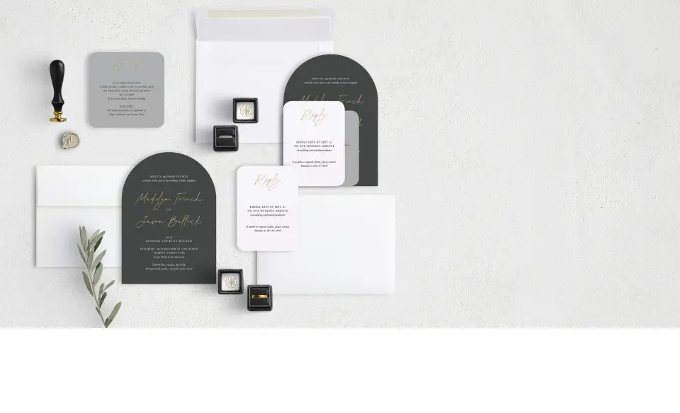 Stacked Wedding Invitations with coordinating items