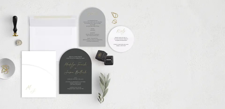 Stacked Wedding Invitations with pocket and coordinating items