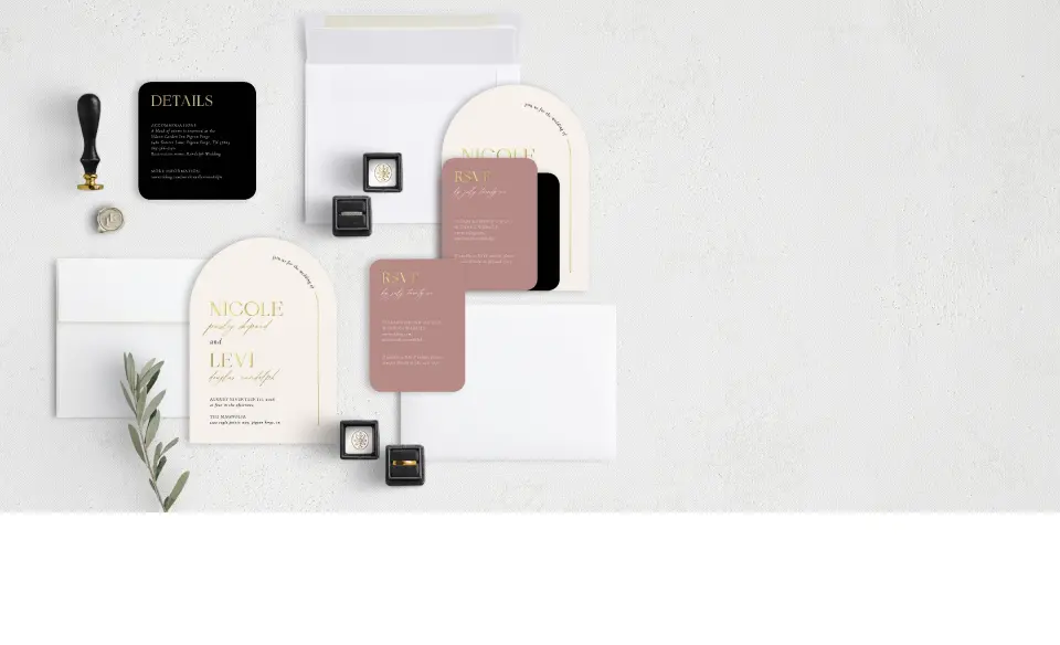 Stacked Wedding Invitations with coordinating items