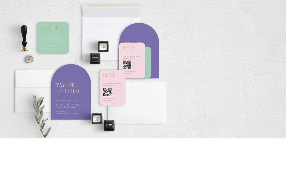 Stacked Wedding Invitations with coordinating items