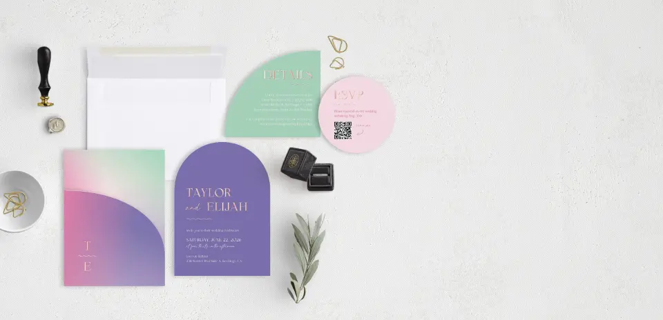 Stacked Wedding Invitations with pocket and coordinating items