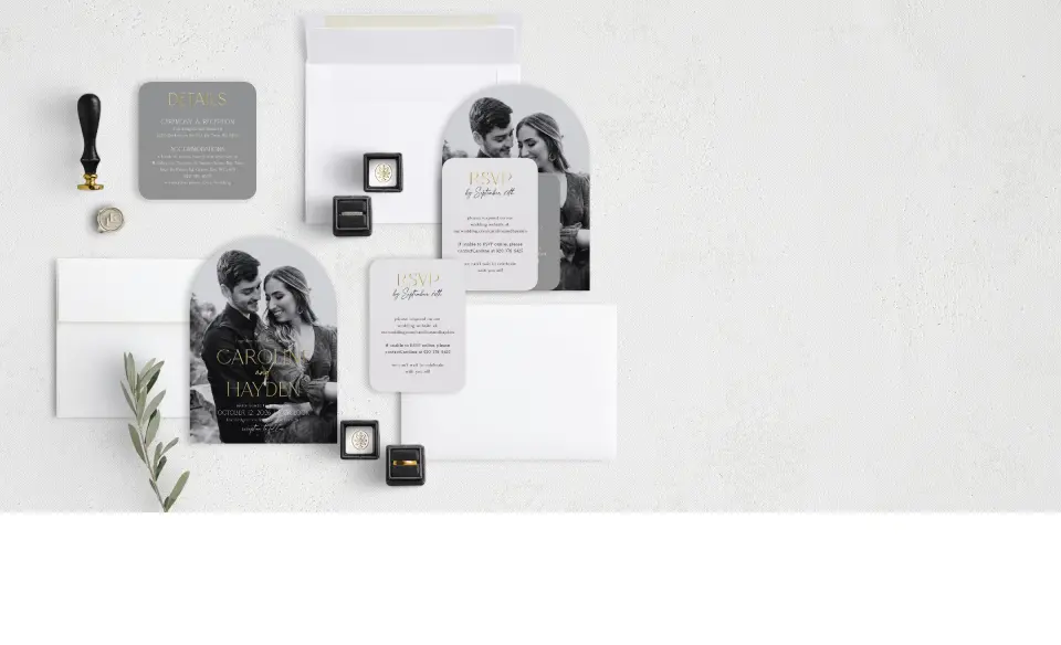 Stacked Wedding Invitations with coordinating items