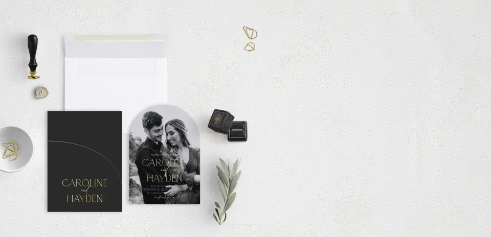 Stacked Wedding Invitations with pocket and coordinating items