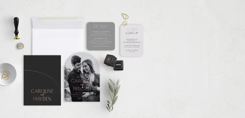 Stacked Wedding Invitations with pocket and coordinating items