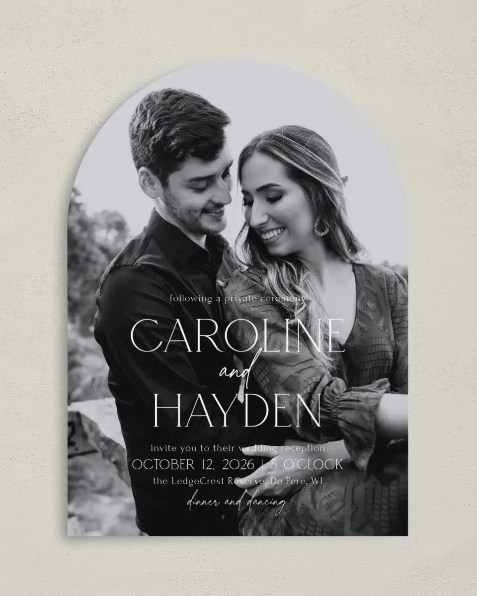 This is a 5" x 7" Reception-Only - CP called The Caroline printed in full color on Luxe Satin paper