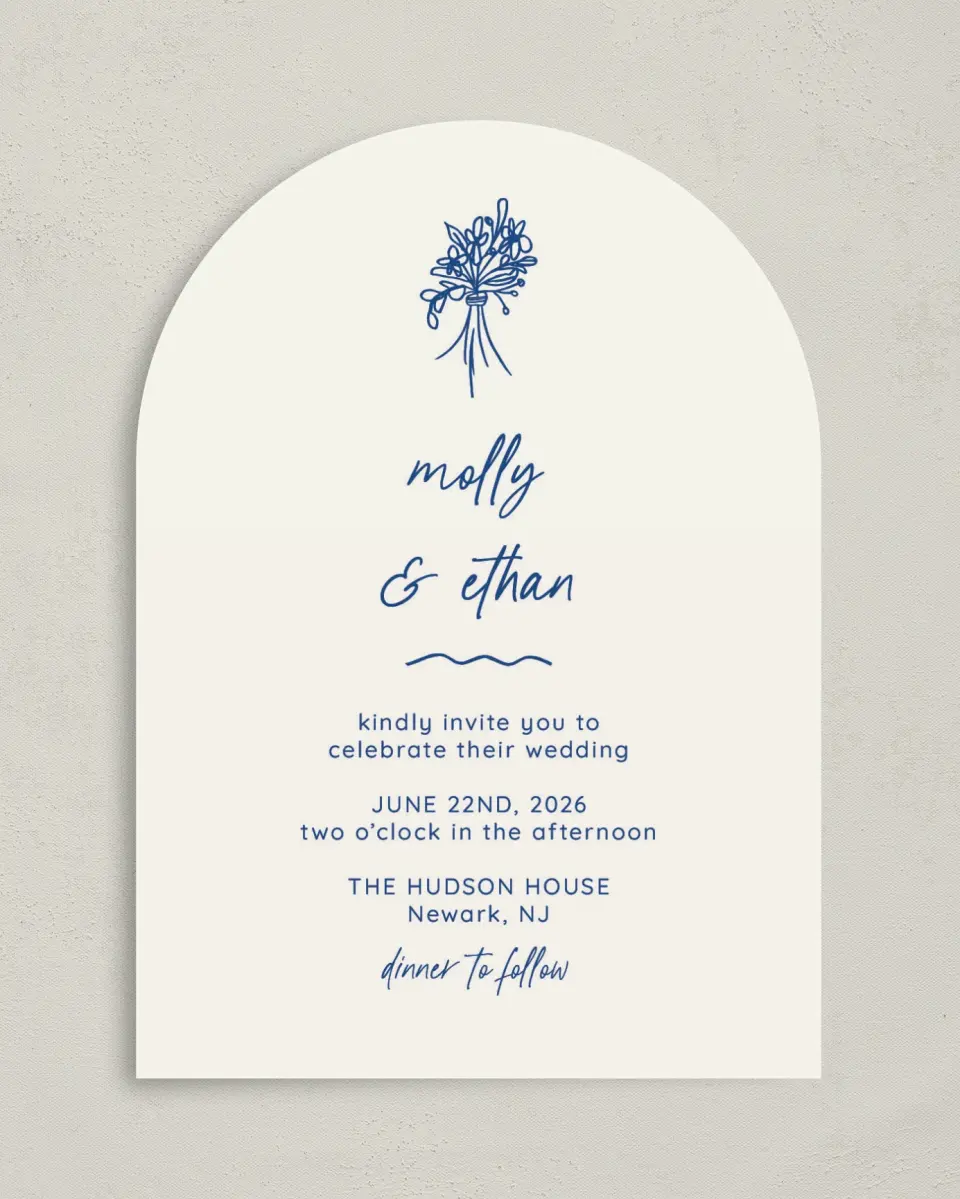 This is a 5" x 7" Classic Wedding Invitation called Drawn To You printed in full color on Luxe Satin paper