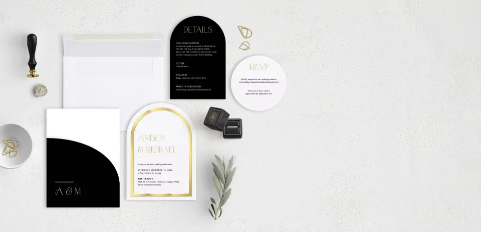 Stacked Wedding Invitations with pocket and coordinating items